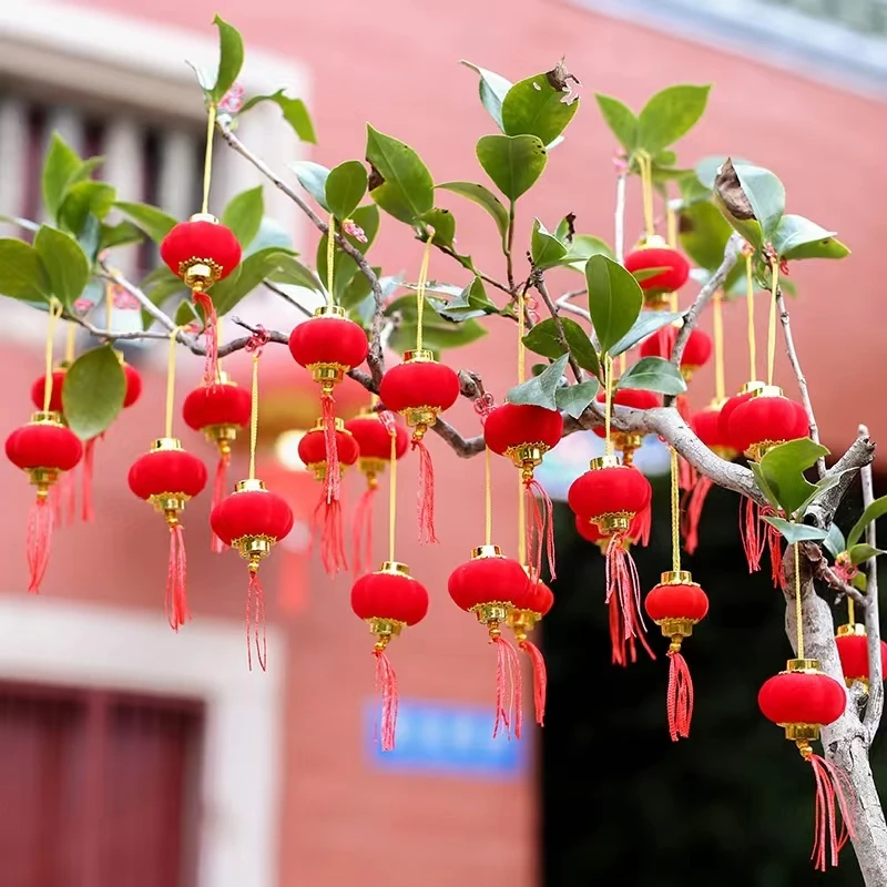 植绒小灯笼挂饰新年场景布置结婚庆大红树上盆景迷你可爱乔迁挂件