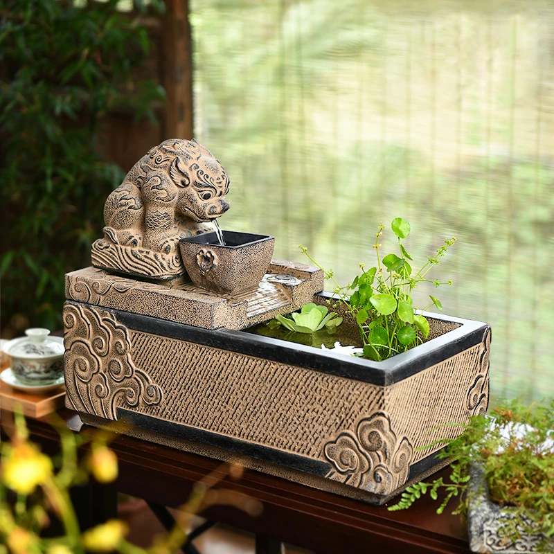 貔貅招财流水摆件新中式家居风水鱼缸客厅桌面加湿器循环水景摆设