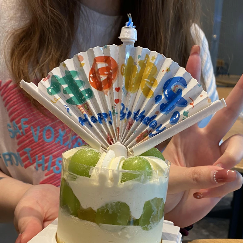 中文生日快乐生日蜡烛扇子装饰惊喜祝福语扇子扇形蜡烛