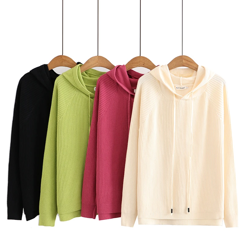 李薇薇连帽毛衣2024秋季大码遮肚上衣时尚简约百搭宽松长袖针织衫