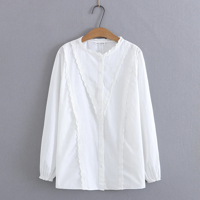 白色衬衫女生春夏秋季长袖大码胖mm打底内搭气质减龄上衣立领衬衣