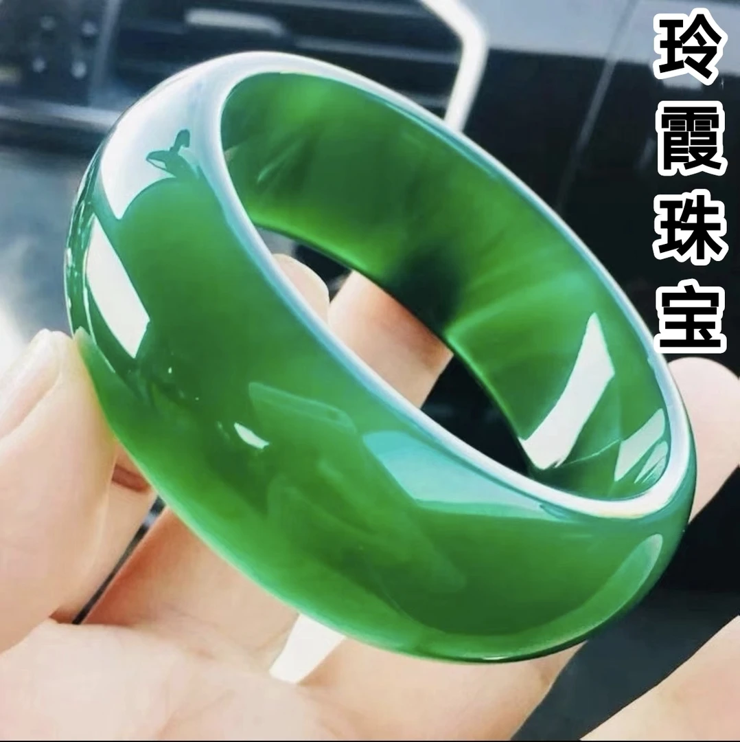 绿玛瑙手镯女加宽加厚菠菜绿玉髓天然玉镯子送妈妈礼物轮胎镯玉石