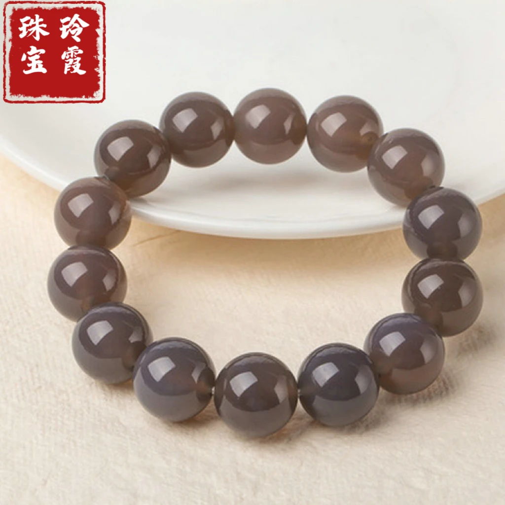 天然玛瑙手串玉髓手链灰冰烟紫色珠宝首饰玉文化收藏品玉石冰透