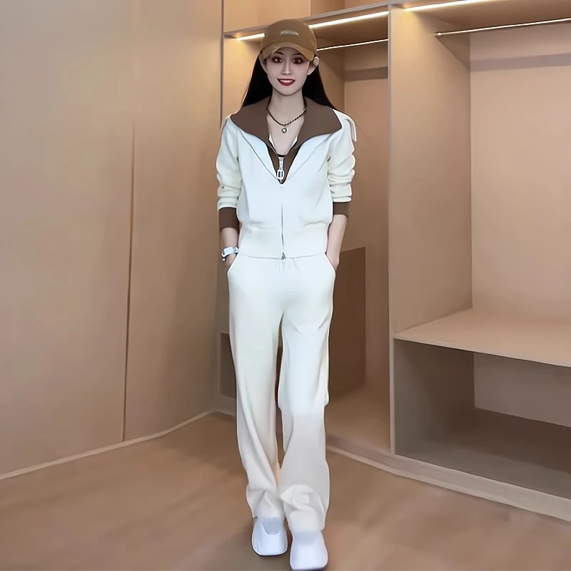 欧货炸街休闲运动套装女春秋2024新款洋气高级感假两件卫衣两件套