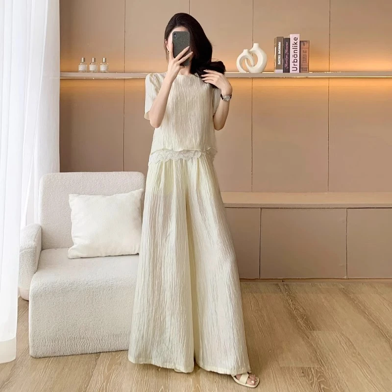 夏季穿搭一整套时尚套装女时髦轻薄小香风上衣高腰阔腿裤两件套装