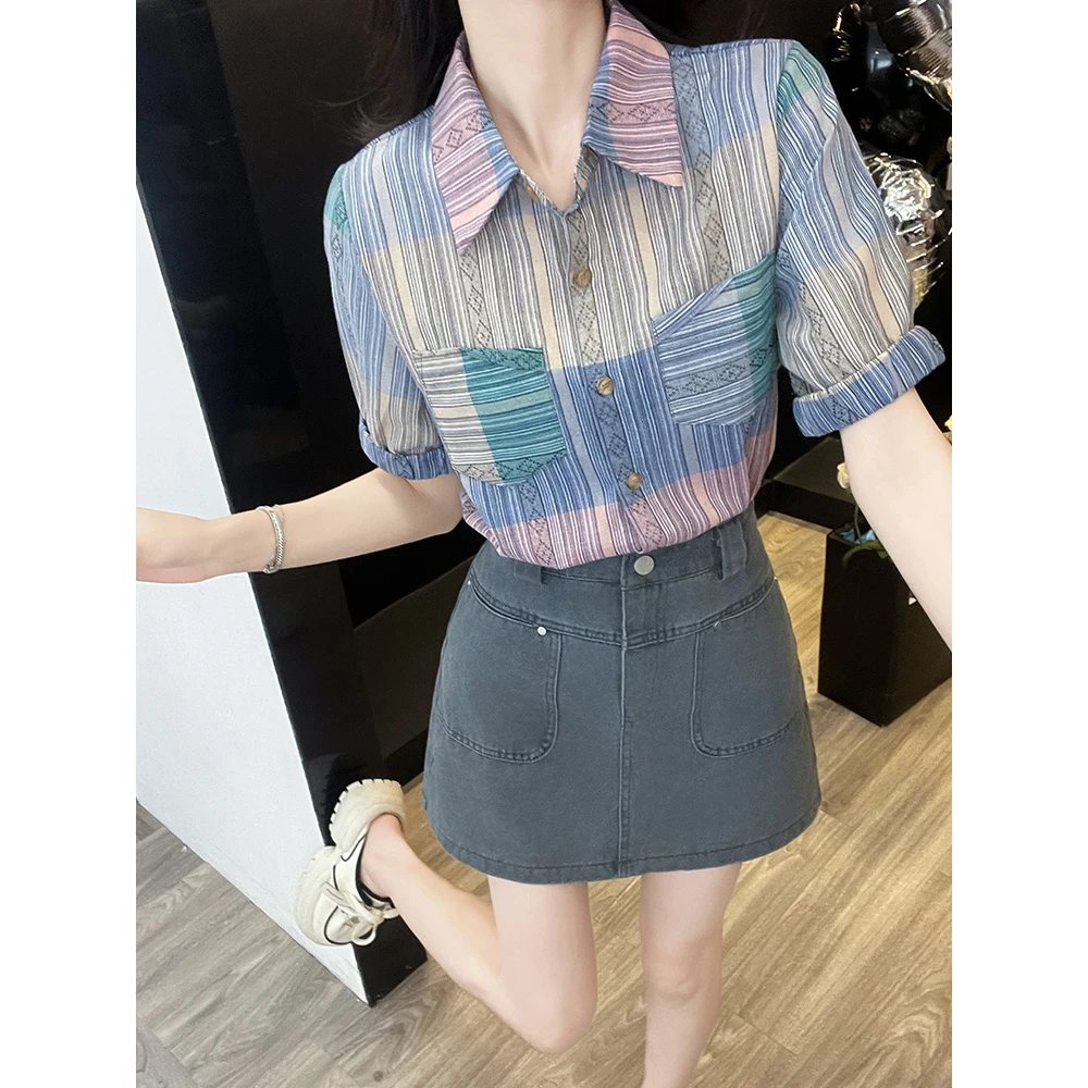 高级感小众炸街时尚套装女夏季减龄洋气漂亮衬衫牛仔半身裙两件套