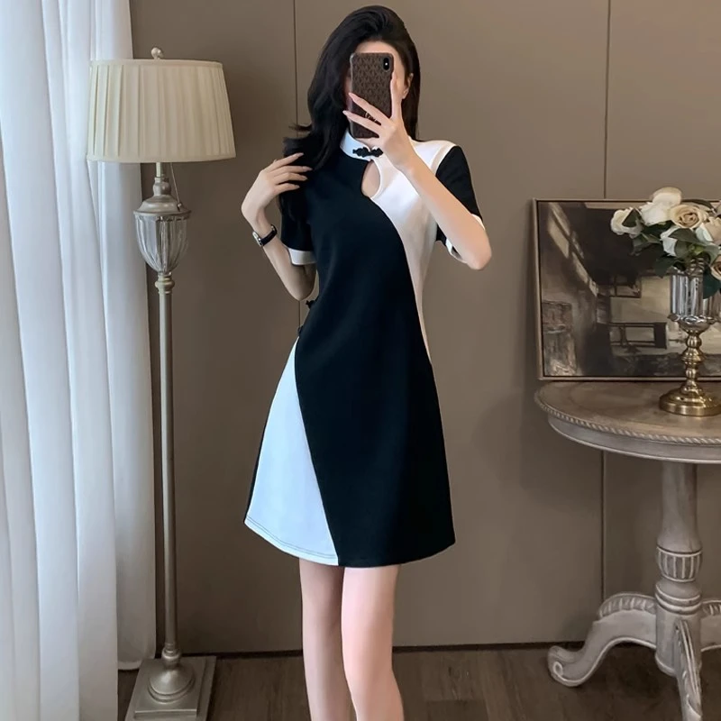 新中式国风连衣裙女夏季收腰显瘦设计感小众拼接高端精致裙子气质