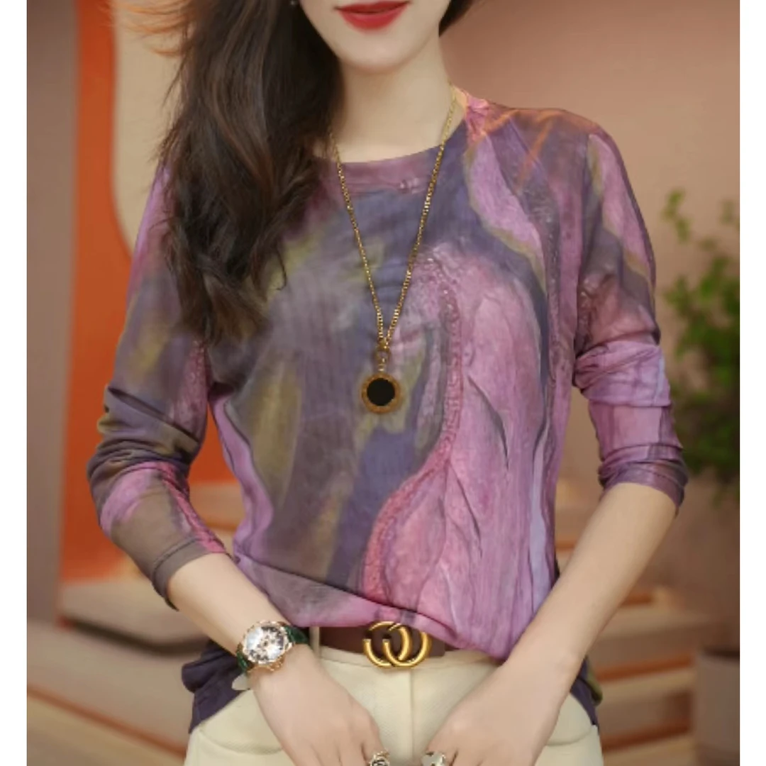 2025新款肌肤网纱气质上衣小衫透气双层高级百搭套头洋气