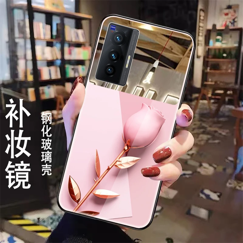 红骑士适用于VIVOX70手机壳女新款X70补妆镜高颜值玫瑰创意网红潮