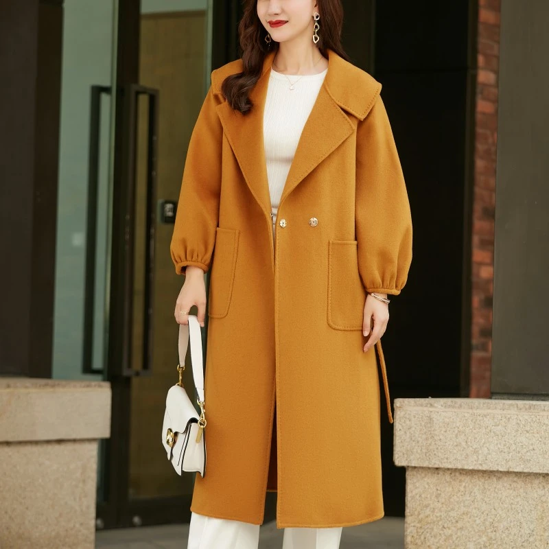 2024经典气质时尚翻领羊毛双面呢大衣百搭中长款秋冬外套2865