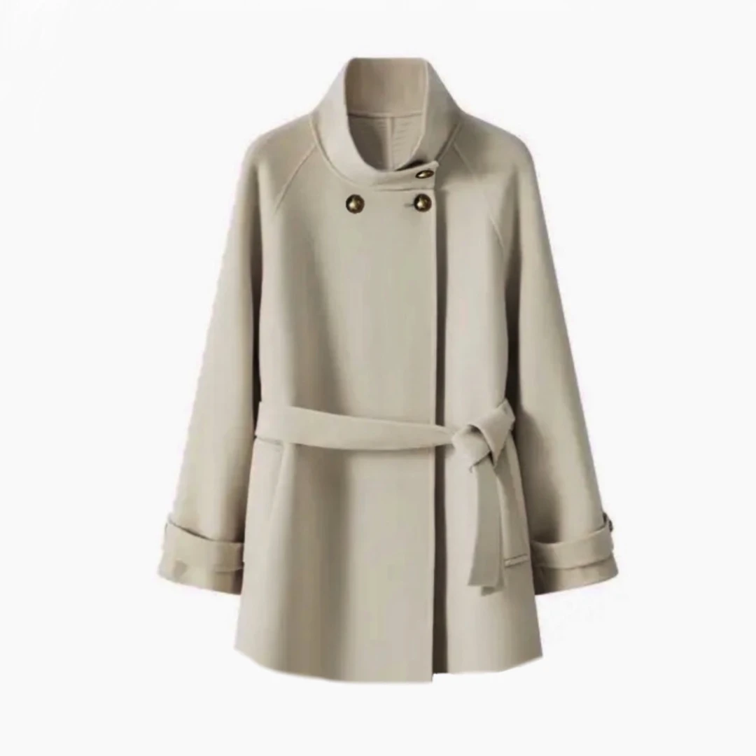 【退换货有补贴】秋冬高端时尚气质中长款立领双面毛呢大衣8933