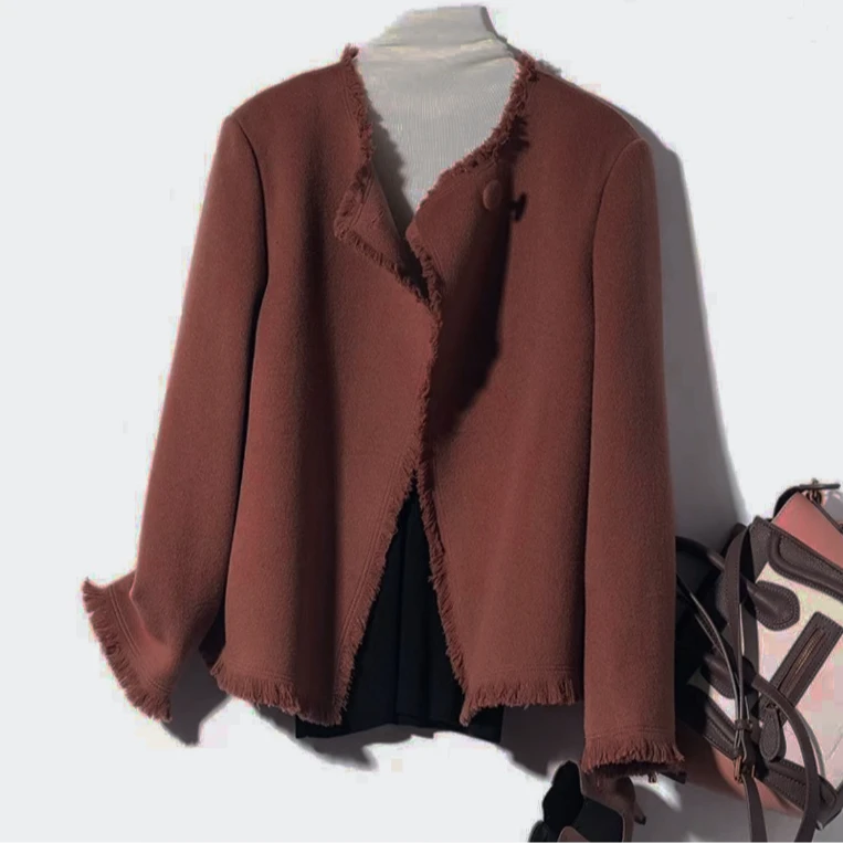 流苏短款羊绒小香风小个子气质洋气百搭宽松8811