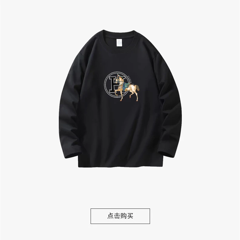 新款潮流圆领印花长袖时尚休闲百搭情侣宽松1SS -H马