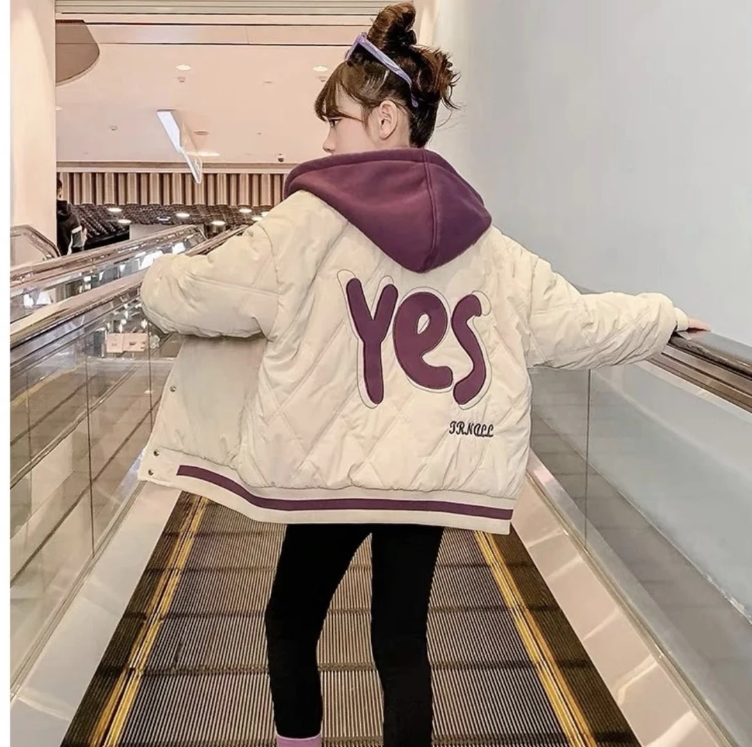 女童加厚外套秋冬装2025新款中大装洋气时髦女孩网红夹棉外套潮酷