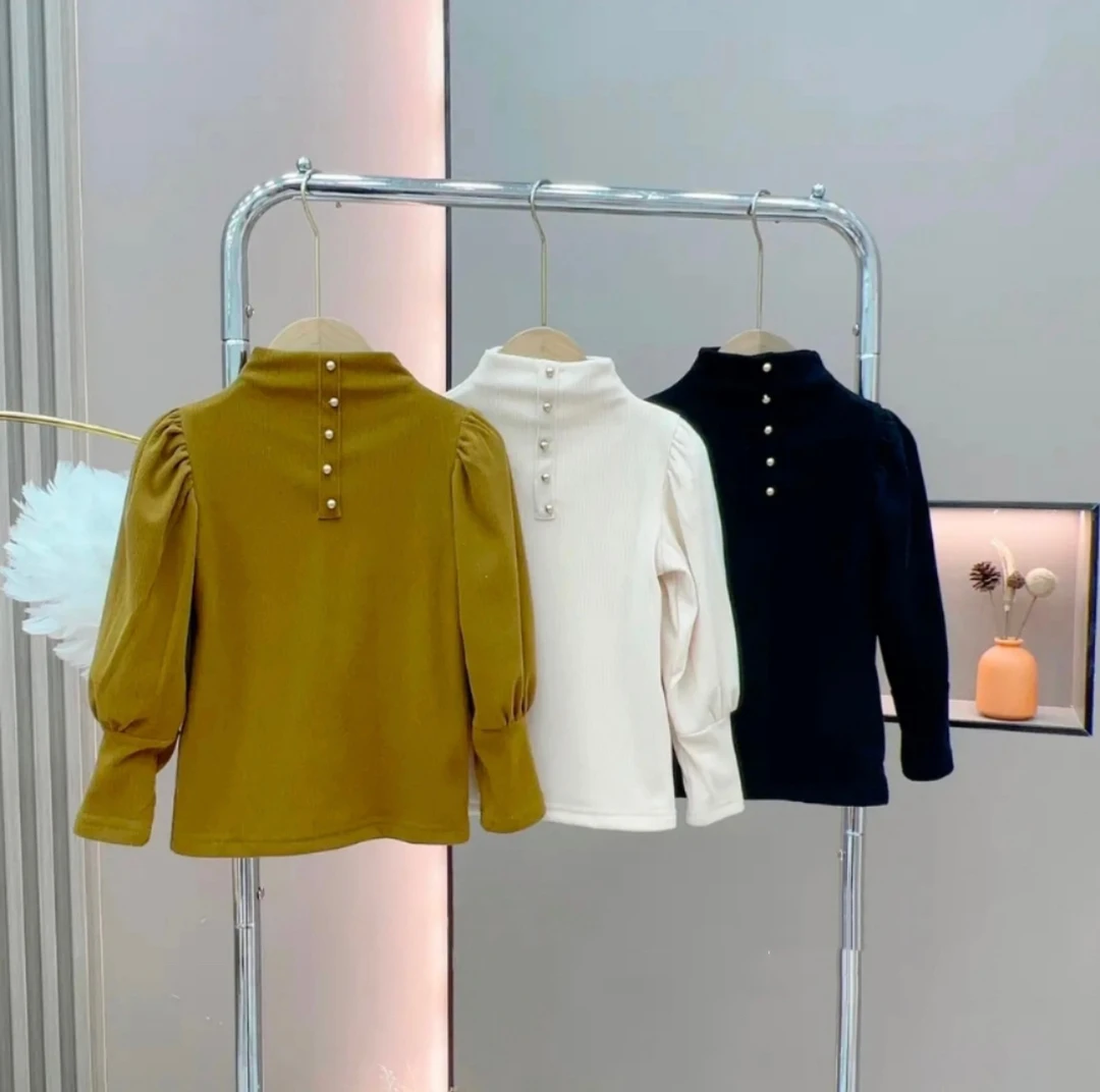 女童高领泡泡袖加绒打底衫2025秋冬新款洋气时髦冬装加厚保暖上衣