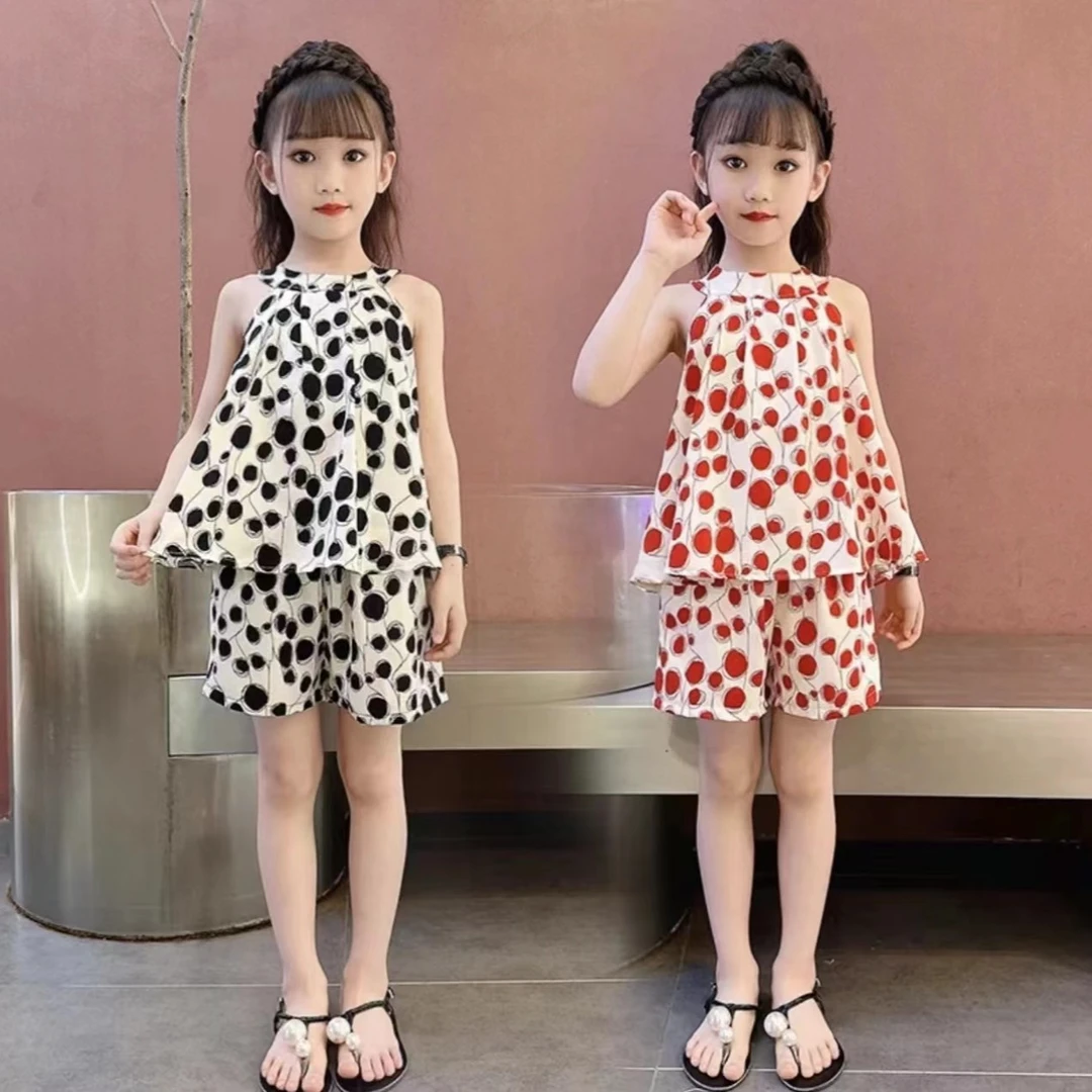 女童夏季新款吊带套装儿童短裤洋气衣服小女孩雪纺无袖两件套夏装