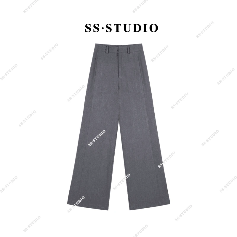 【SUSU】（配腰带）早秋高腰显瘦平纹面西装裤垂感直筒休闲裤SS-9919