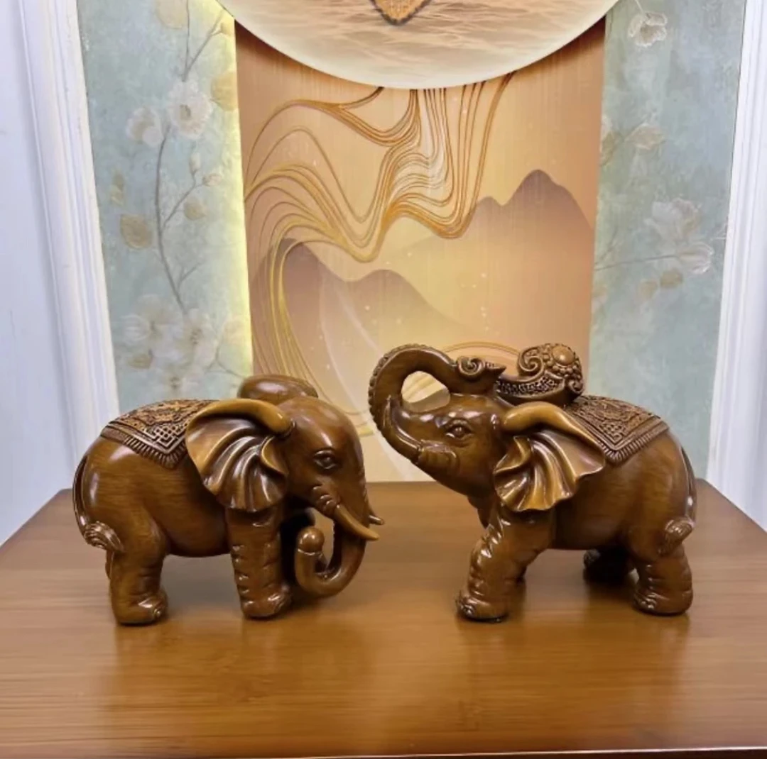 祈福旺米一对大象公母招米纳福家居客厅送礼（长20高18）工艺品