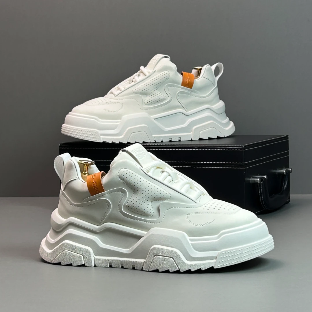 欧洲站潮牌老爹鞋男2024秋冬款厚底面包板鞋内增高休闲运动小白鞋