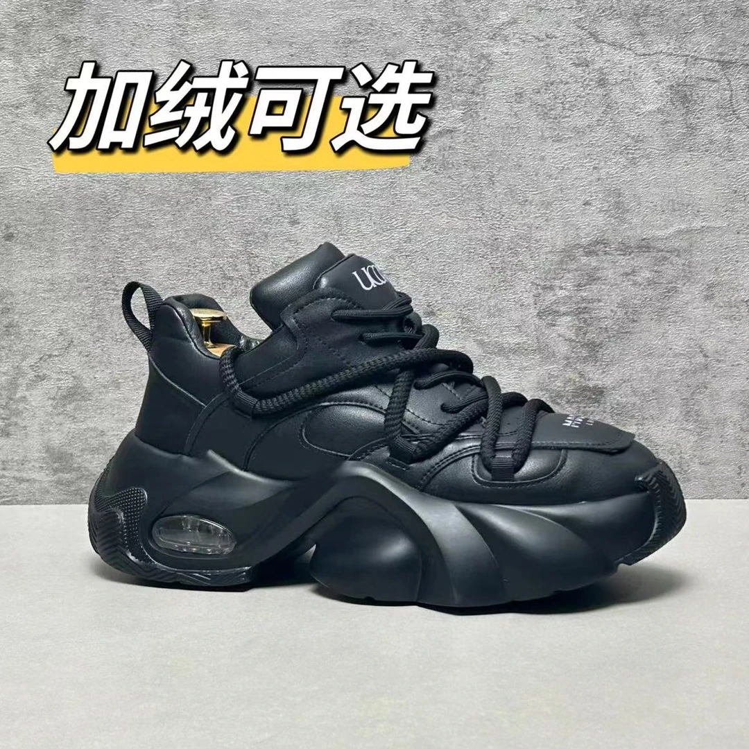 欧洲站男鞋2023冬季加绒老爹鞋男士时尚百搭厚底增高运动休闲鞋子