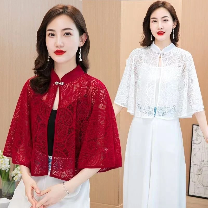 蕾丝小披肩女短款2023夏季新款百搭防晒衣外套开衫坎肩配裙子外搭