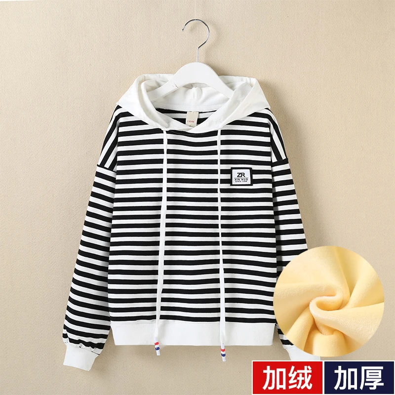 女童加绒卫衣秋冬2023新款儿童连帽上衣女孩一体绒套头宽松洋气