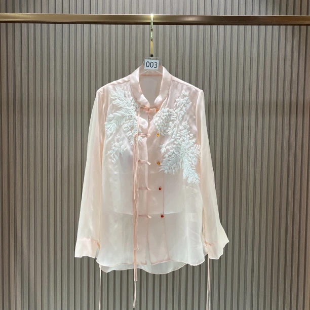 叶下之衬衫 时尚气质手工绣花新中式防晒衫