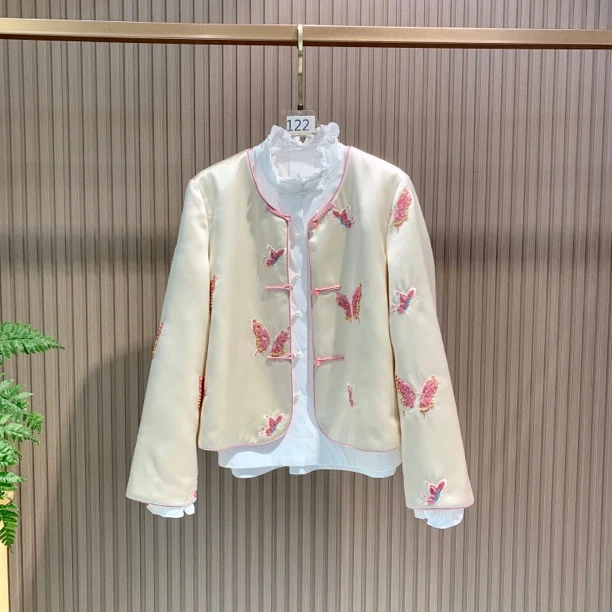浪漫蝴蝶 新中式重工钉珠醋酸薄棉短款外套