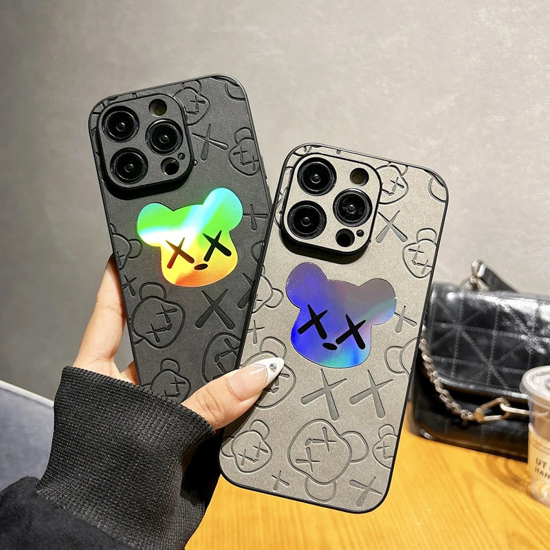 渐变炫彩暴力熊iPhone15promax手机壳适用苹果14pro高级 13镭射