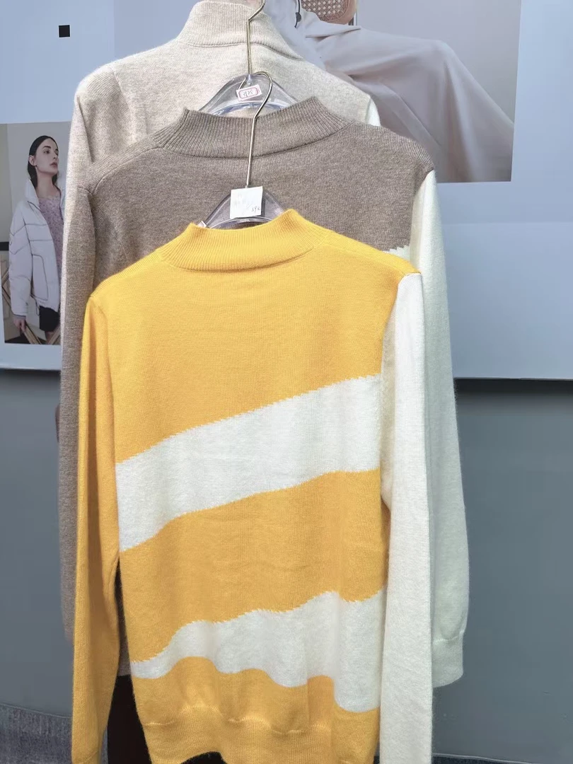 意澳女宽松秋冬撞色毛衣洋气针织套头上衣针织衫3125