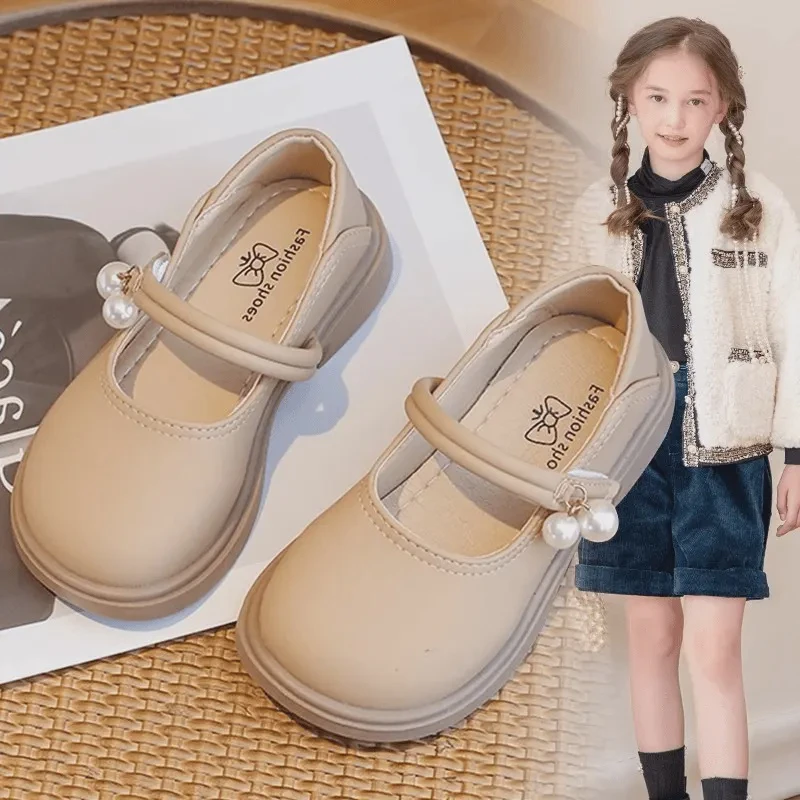 ABC 女童小皮鞋2024年春夏新款小珍珠吊坠七夕时尚玛丽珍软底单鞋