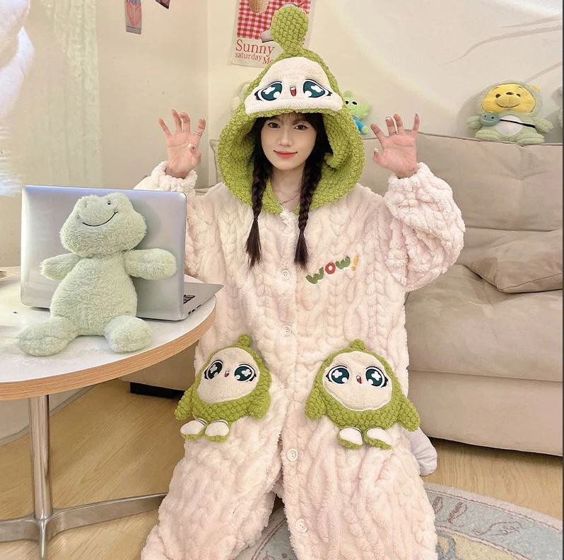 2025爆款秋冬季睡衣长袖蛋仔舒适时尚加绒加厚锁温可外穿家居服