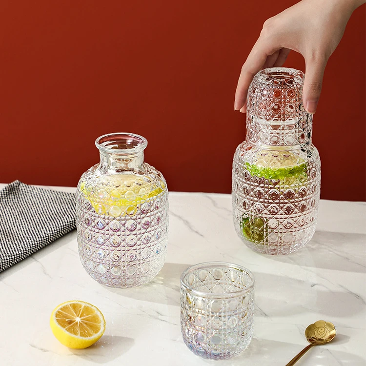 简约轻奢床头壶玻璃杯家用喝水杯轻奢创意花纹复古柠檬水冷水壶