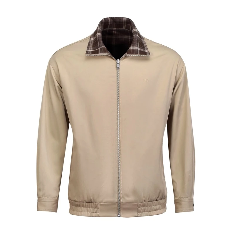 BOTTEGA老钱风B字母刺绣男士双面穿格子立领夹克外套