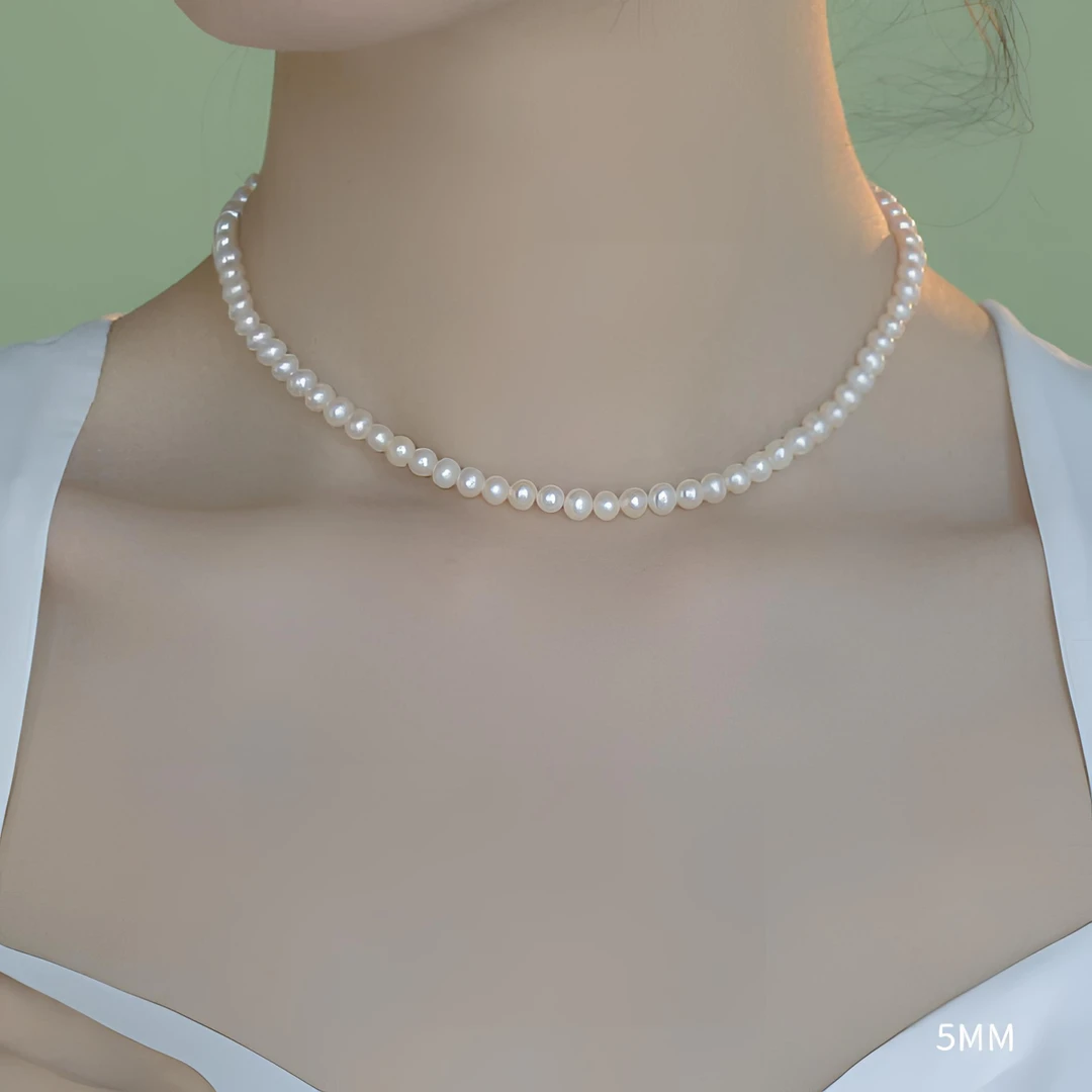 李氏珍珠 5-6mm天然珍珠近正圆气质白色时尚百搭简约经典复古法式