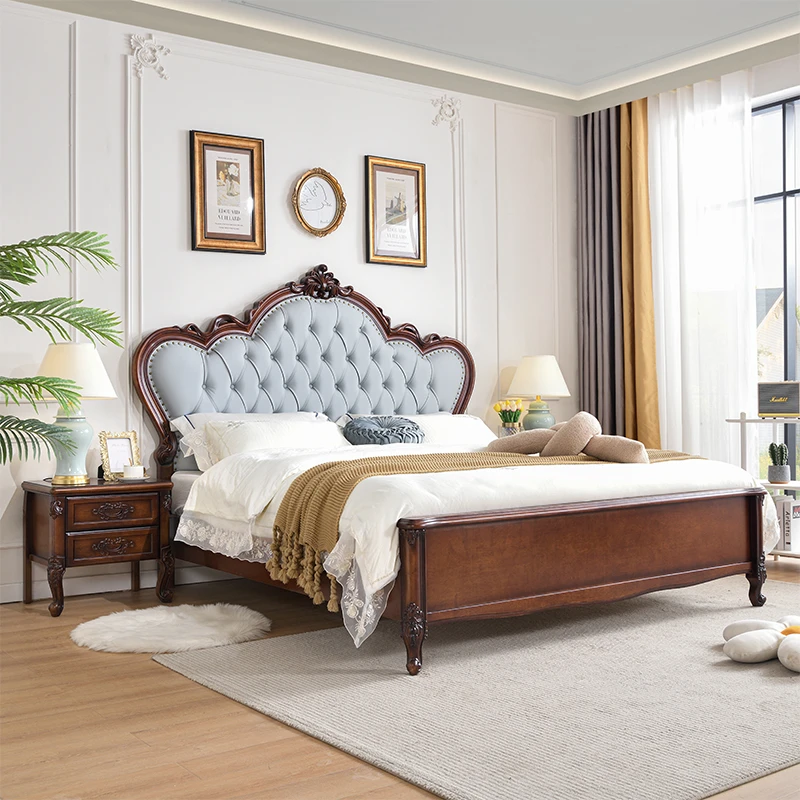 JTXX美式复古做旧储物雕花婚床双人床大床高箱奢华1.8米主卧室