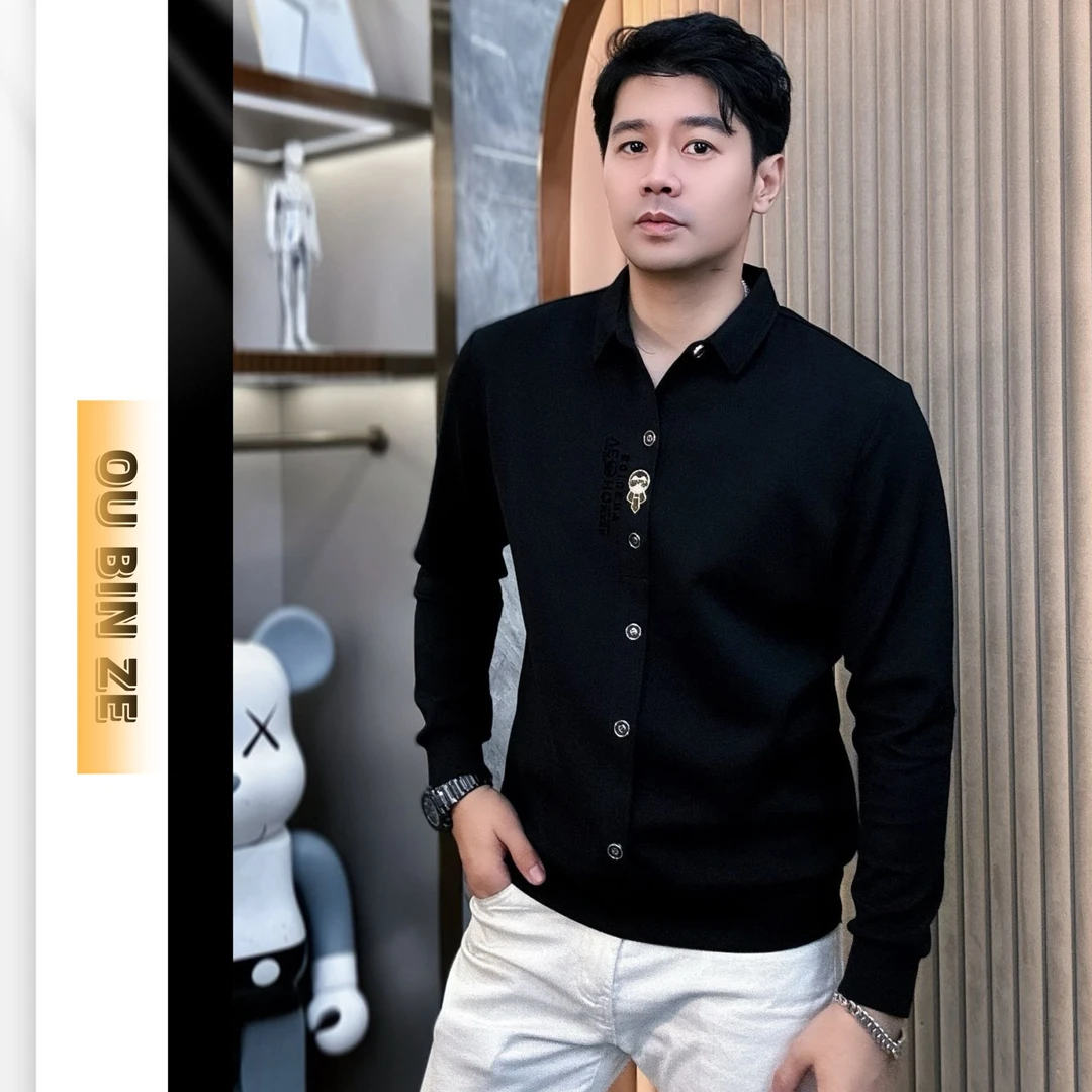 欧彬泽【公子哥】长袖衬衫翻领秋冬男装T恤时尚修身商务轻奢M5121