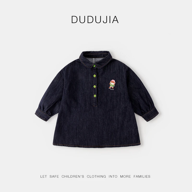 【软牛仔】女宝连衣裙秋款纯棉宝宝童装牛仔裙洋气女童POLO裙春秋