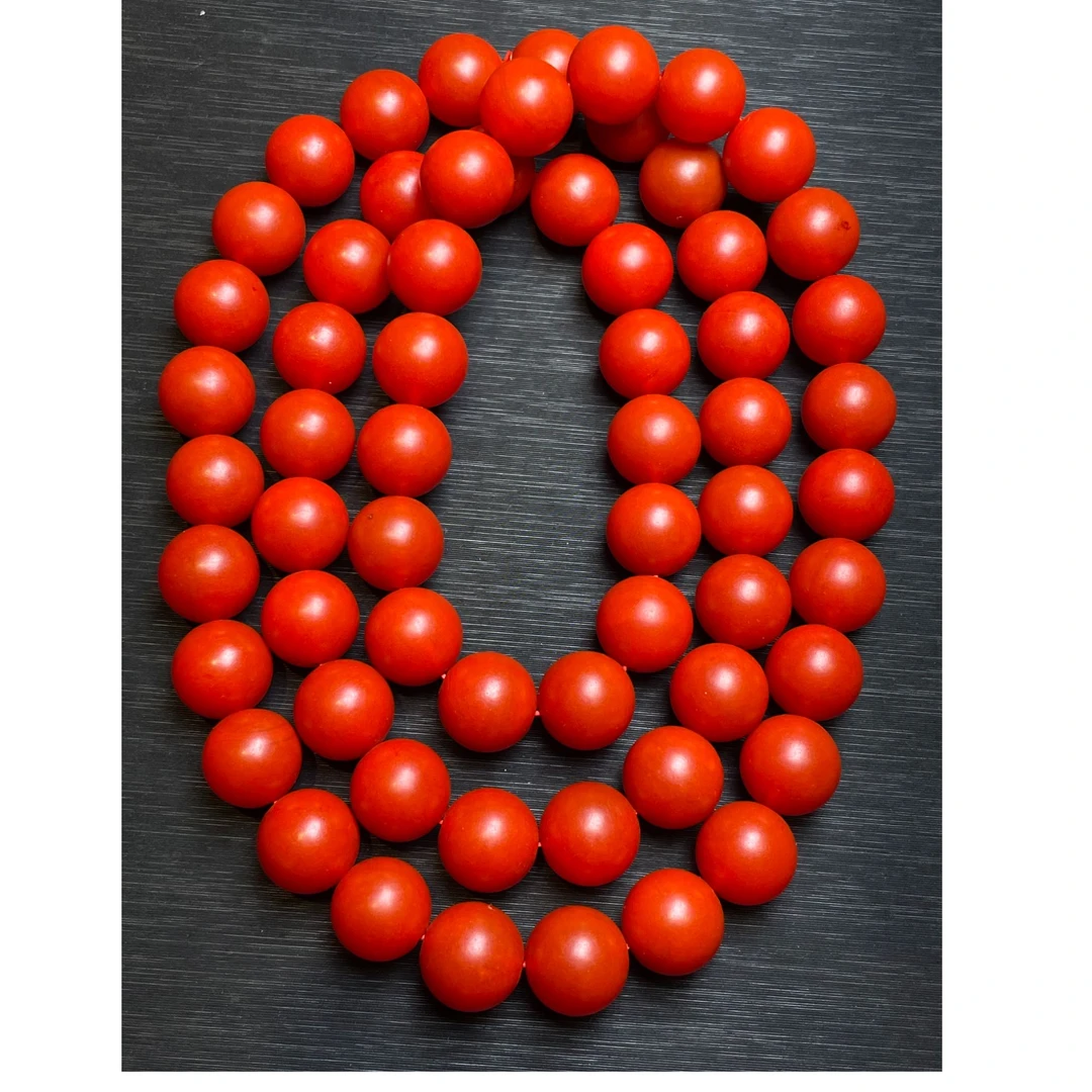 天然满色满肉保山红玛瑙14m老料磨砂项链