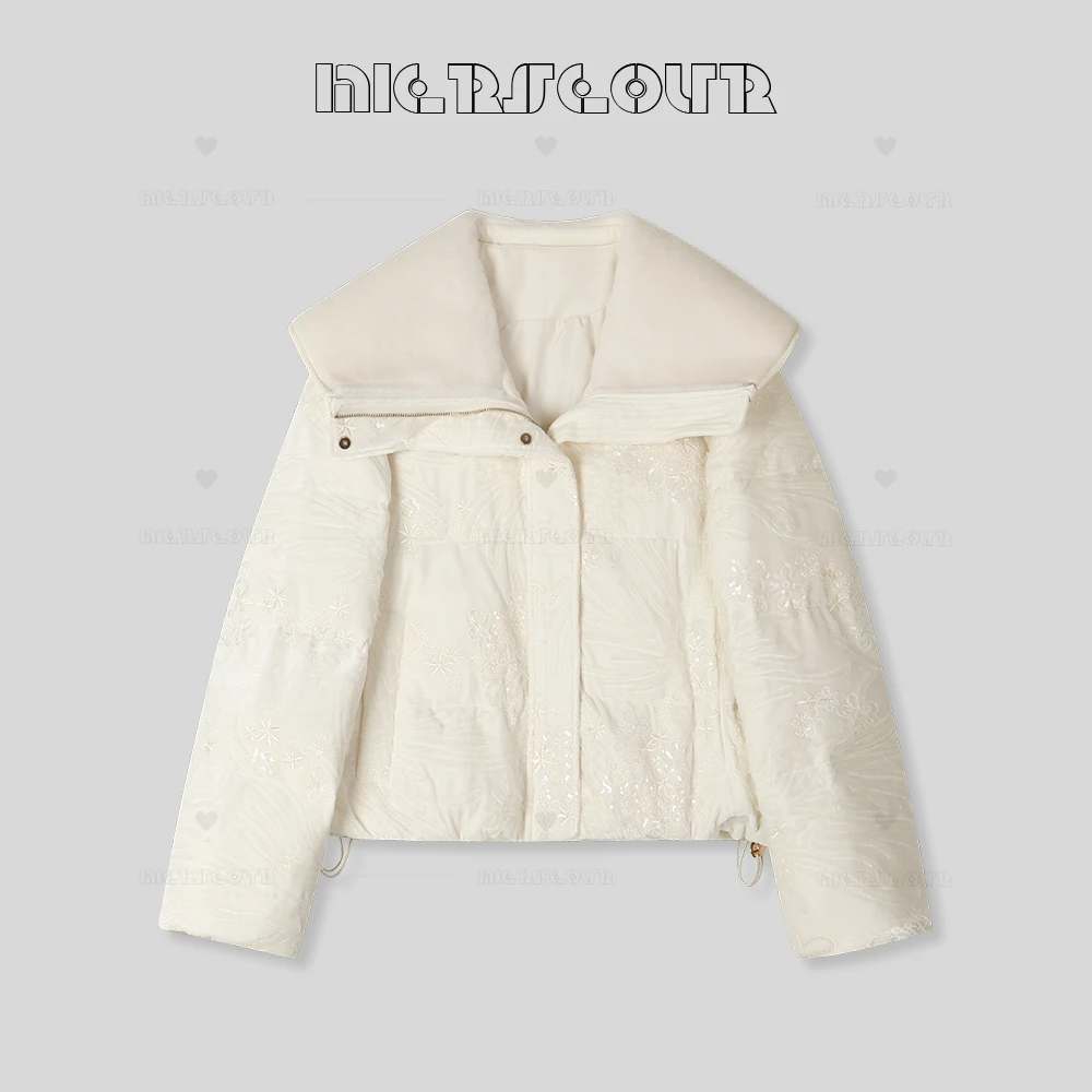 2024冬季新款时尚丝绒刺绣翻领羽绒服8863877