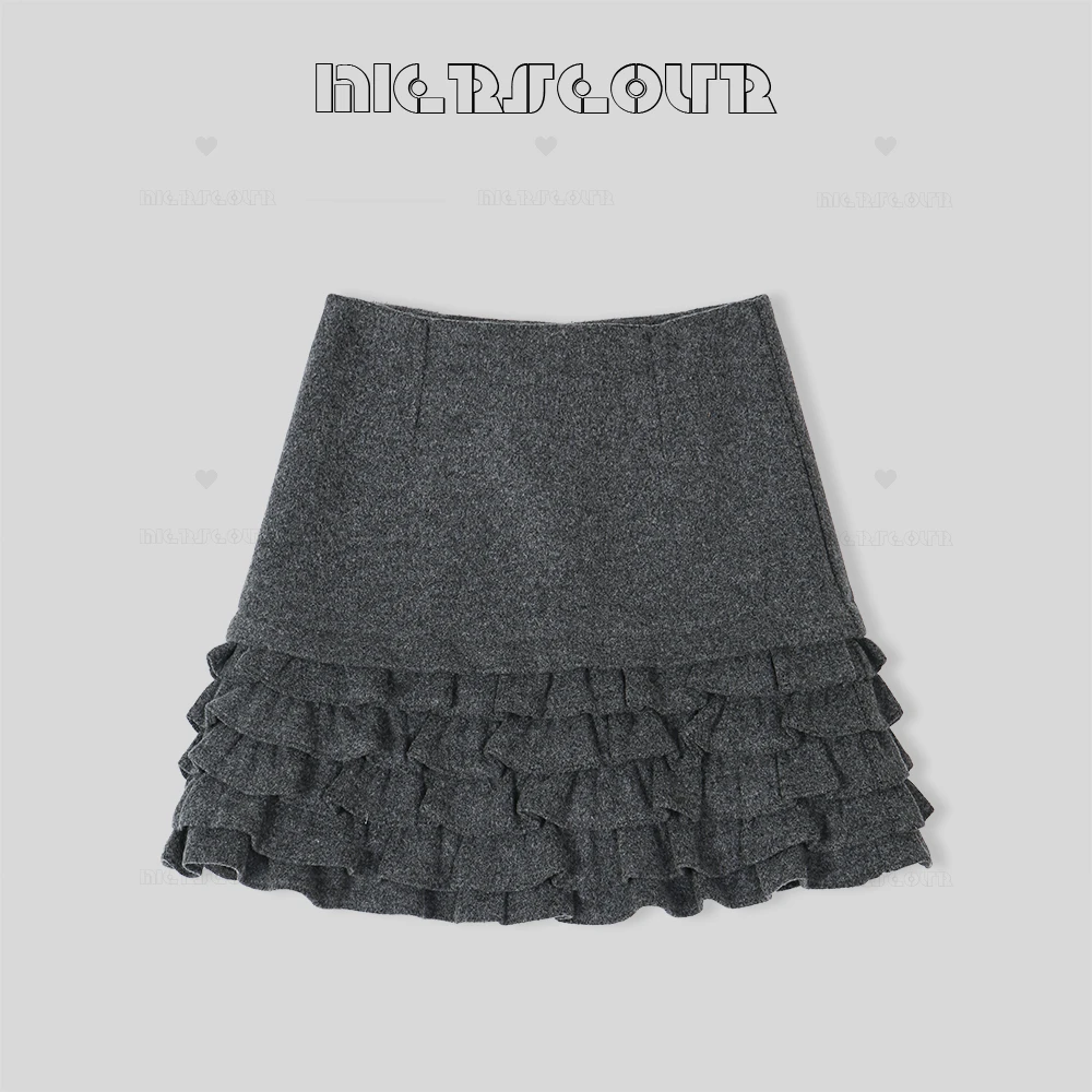 新款时尚萝莉花边毛呢半身裙8952875