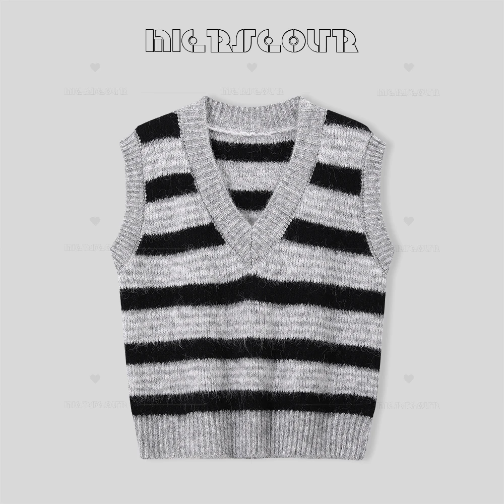 2024秋冬新款简约复古条纹针织马甲8682