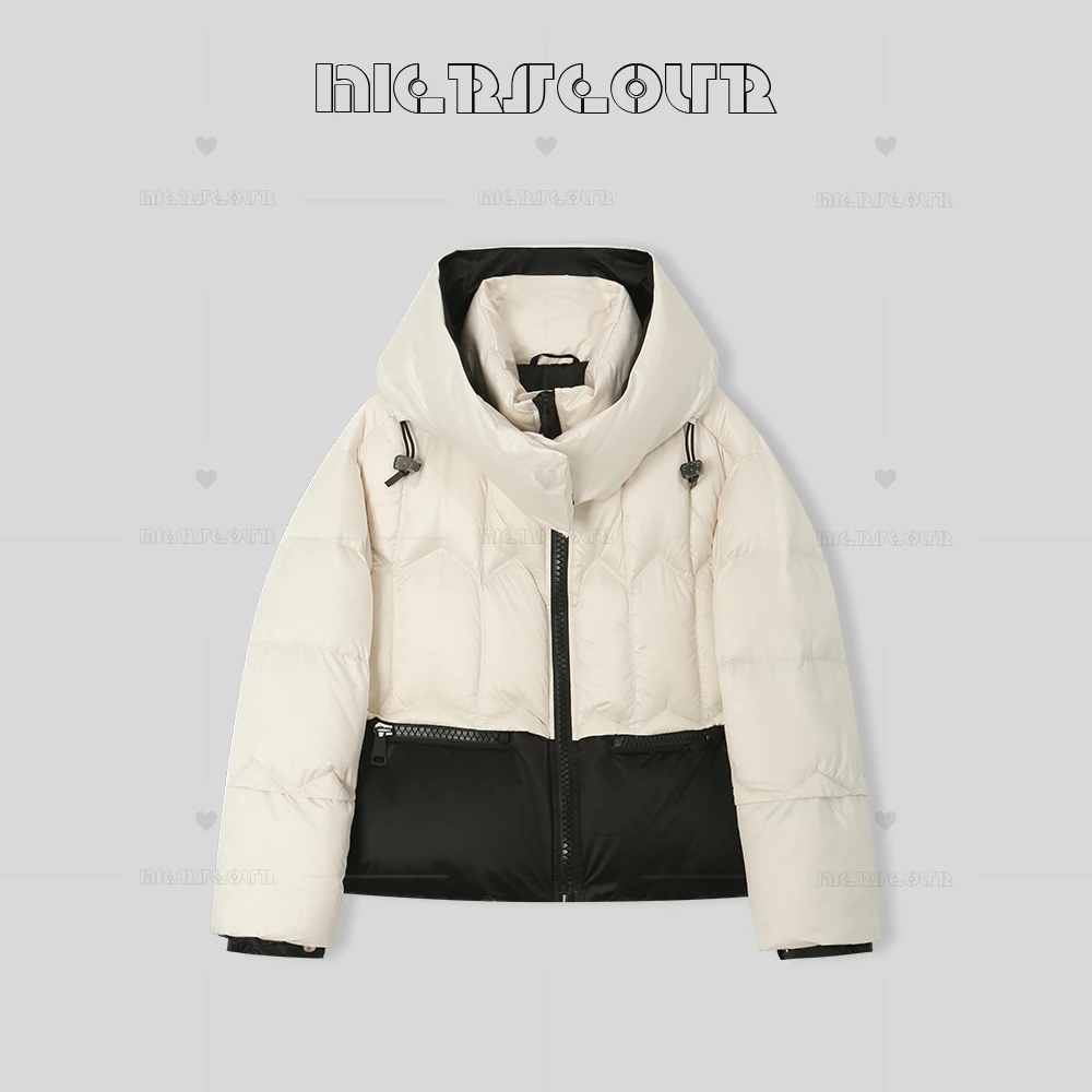 2024冬季新款潮流拼色连帽羽绒服7381