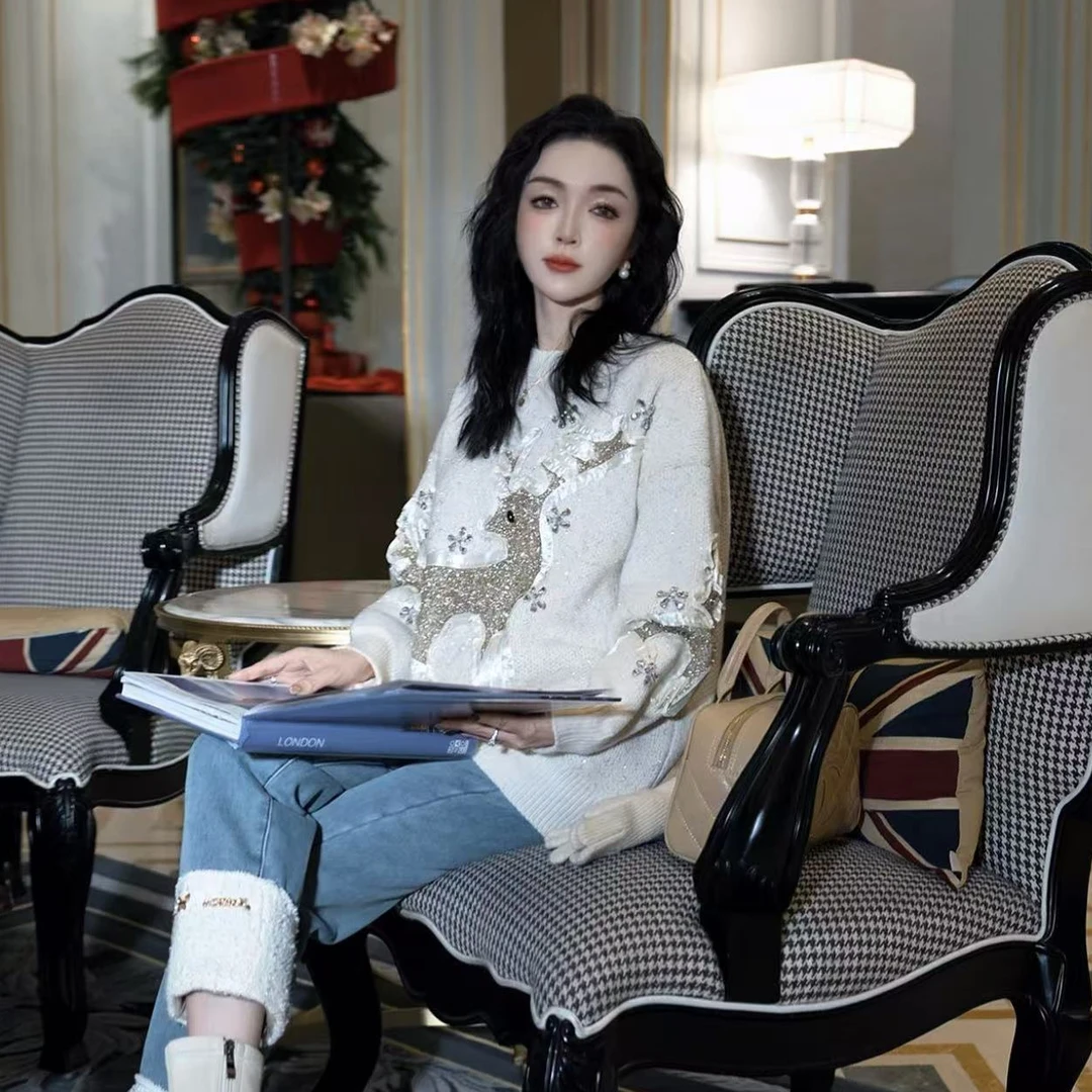 2024冬季新款氛围感亮丝小鹿氛围感毛衣7787