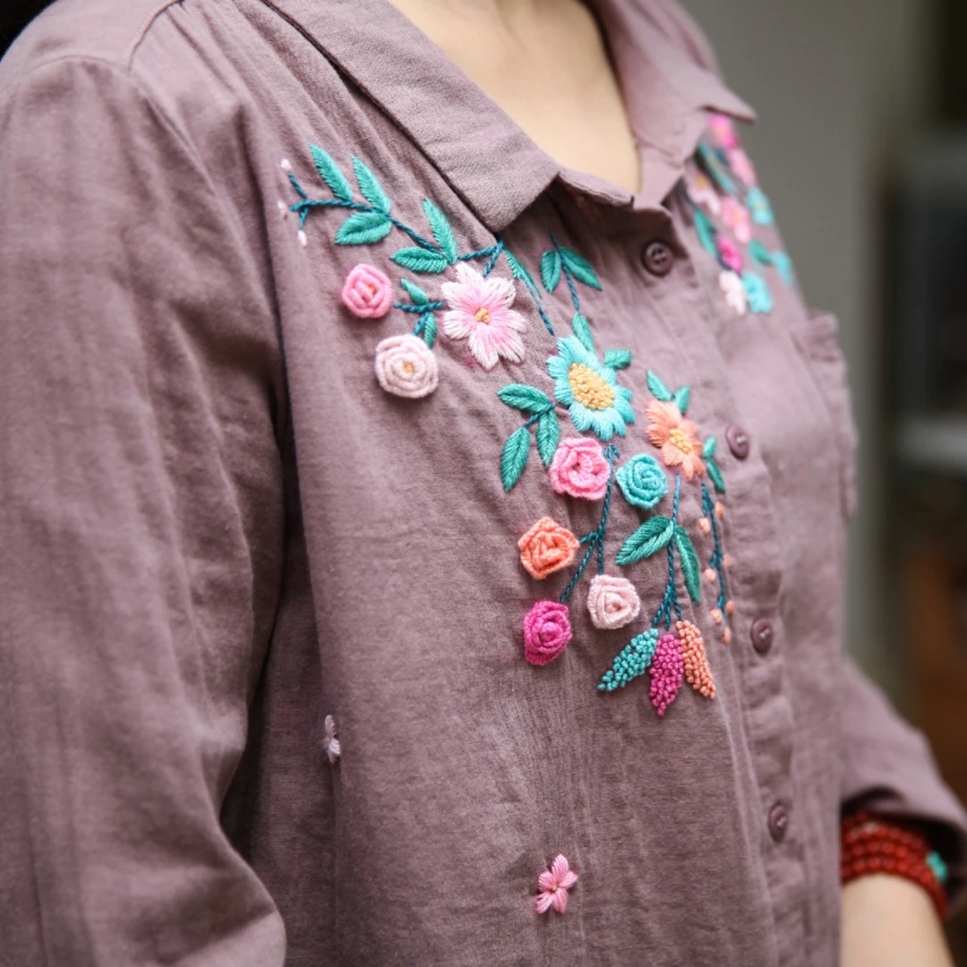 指间鲁绣手工diy衣服材料包立体绣花水溶布套件印花