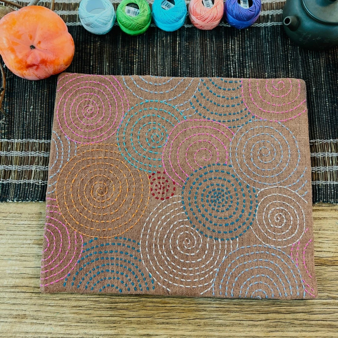 指间鲁绣柿染布茶席diy材料包30*25cm手工刺绣2212009