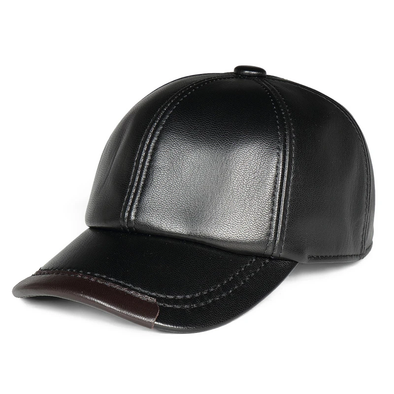 男士真皮帽子秋冬中老年保暖棒球帽时尚百搭经典爸爸帽牛皮前进帽