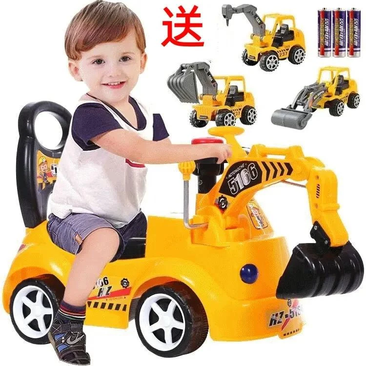 儿童挖掘机可坐可骑宝宝大号玩具工程车挖土机灯光音乐扭扭车