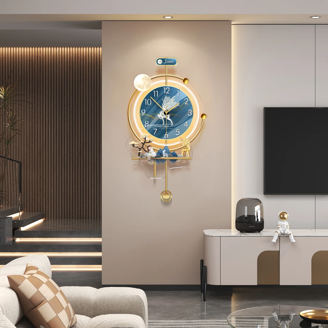 美世达挂钟客厅轻奢高级家用大气餐厅创意时钟壁灯挂墙简约静音