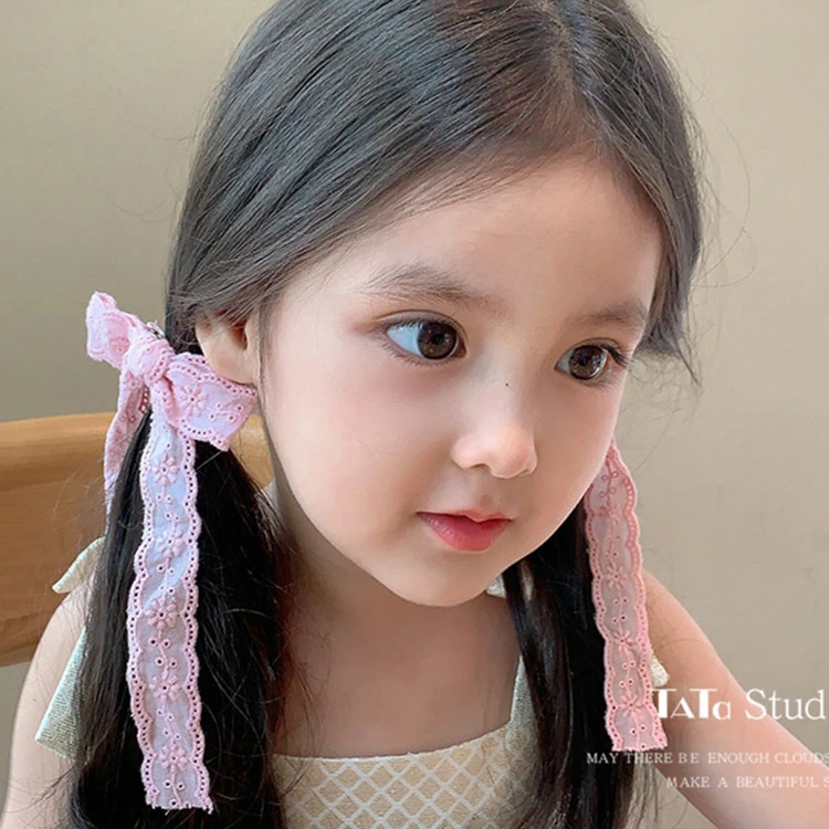 C128芭蕾少女蝴蝶结蕾丝发夹法式编发飘带鸭嘴夹扎双马尾头饰少女